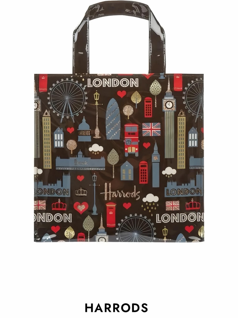 Harrods Black Tote with Red and Blue London Motif
